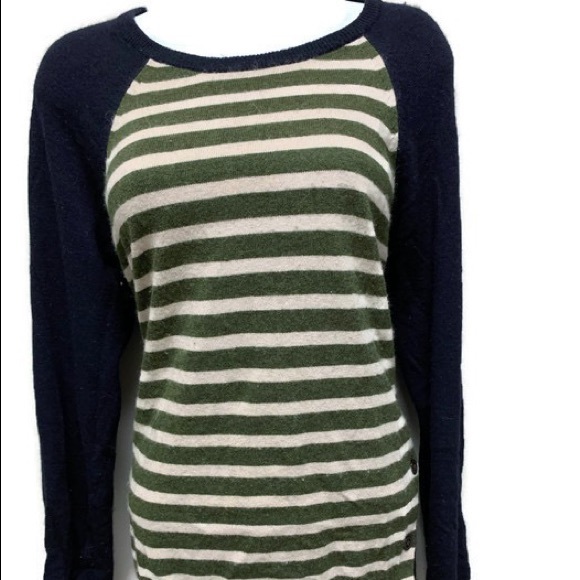 J. Crew Sweaters - J. Crew Side Button Sweater M Navy Stripes Wool